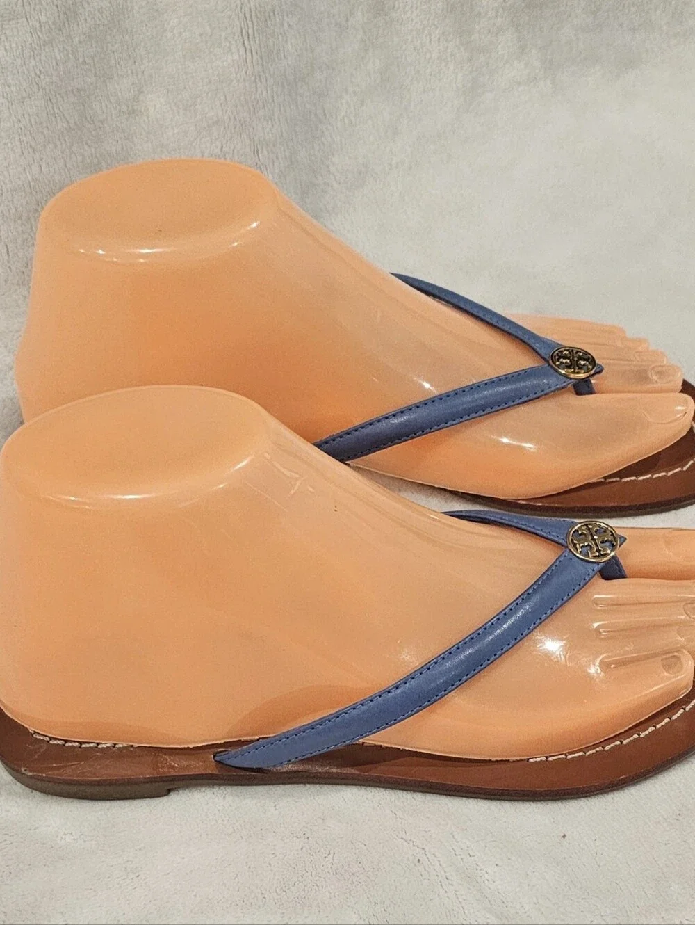 Tory Burch Blue Leather Thong Sandals with Logo Disc-Lightly Used